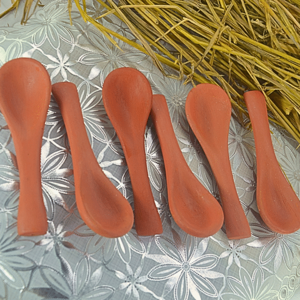 Traditional Clay Serving Spoons, Handcrafted Terracotta, Set of 6, Natural