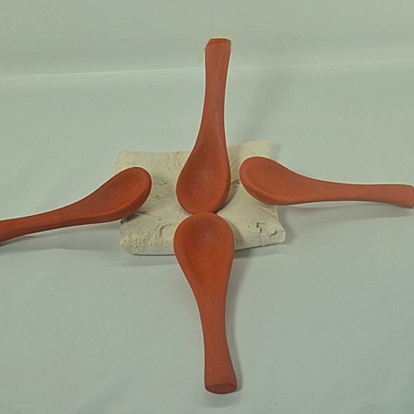 Handcrafted Terracotta Soup Spoons, Traditional Design, Set of 4, Orange