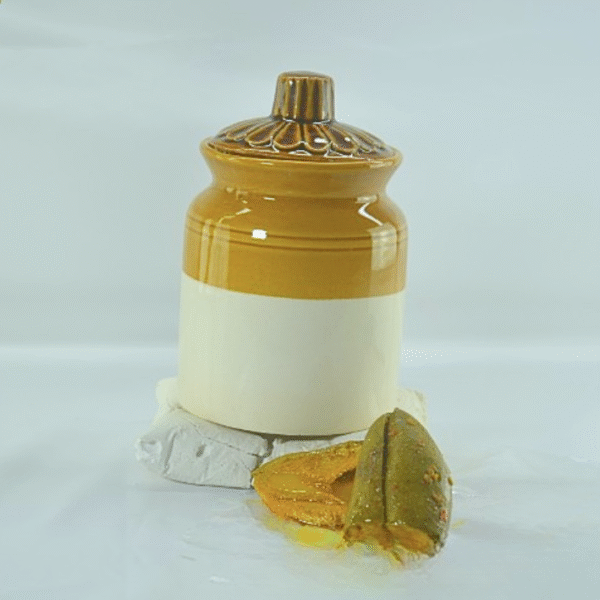 Ceramic Homeware Two-Tone Storage Jar, Mustard Yellow and Cream, 1 Litre Capacity, Decorative Lid