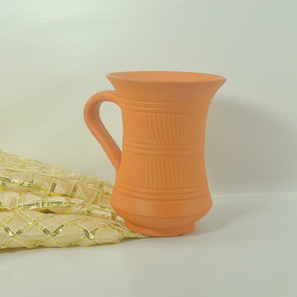 Traditional Clay Mug with Engraved Pattern, Terracotta, 250 ml Capacity, Curved Handle