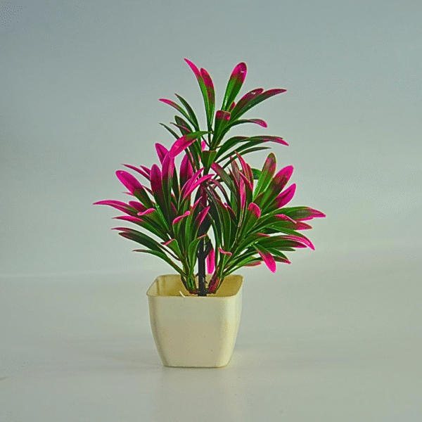 Artificial Plant with Pink-Tipped Leaves in White Ceramic Pot, 16 cm Decorative Faux Plant for Indoor Display, Modern Contemporary Style