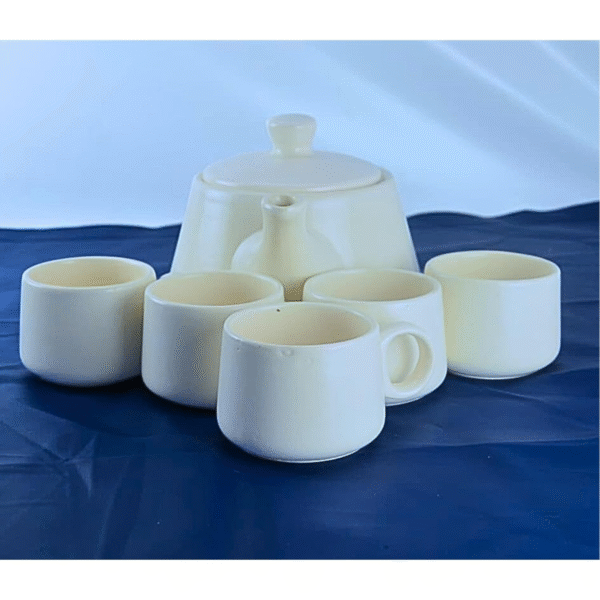 Ceramic Tea Set with Teapot and 6 Cups White, Traditional Design