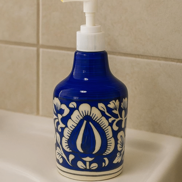 Decorative Ceramic Soap Dispenser, Blue and White Floral Pattern, Pump Bottle