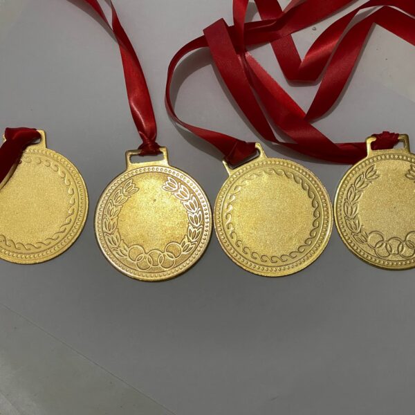 Olympic Style Gold Medals with Red Ribbon, Set of 4, Laurel Wreath Design