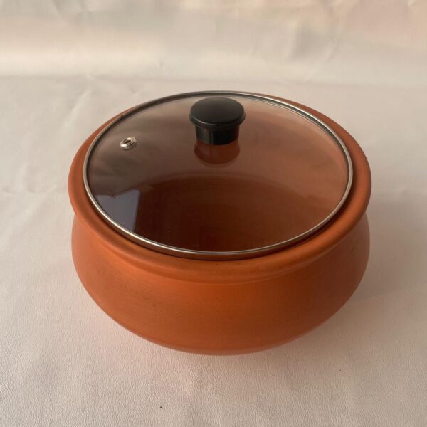 Traditional Terracotta Clay Cooking Pot with Glass Lid, Natural Earthenware Cookware for Curries, Rice, Dal, Handcrafted by Artisans
