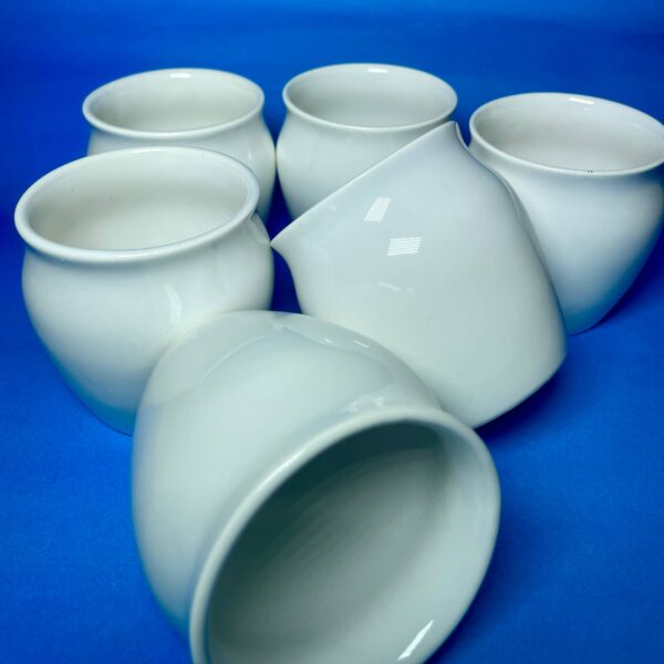 Ceramic Beverage Service Set, 6-Piece, White Cups and Creamer, Modern Minimalist Design