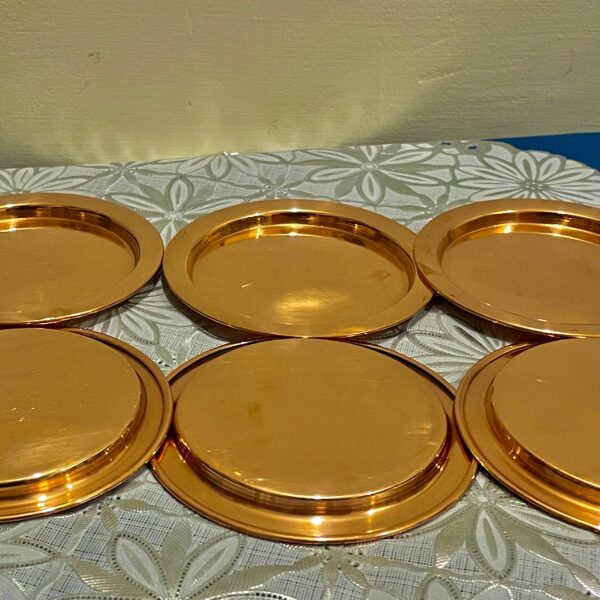 Traditional Handcrafted Round Brass Coaster Set, Golden Polished Finish, Decorative Table Protection, 6 Piece Set for Hot and Cold Beverages