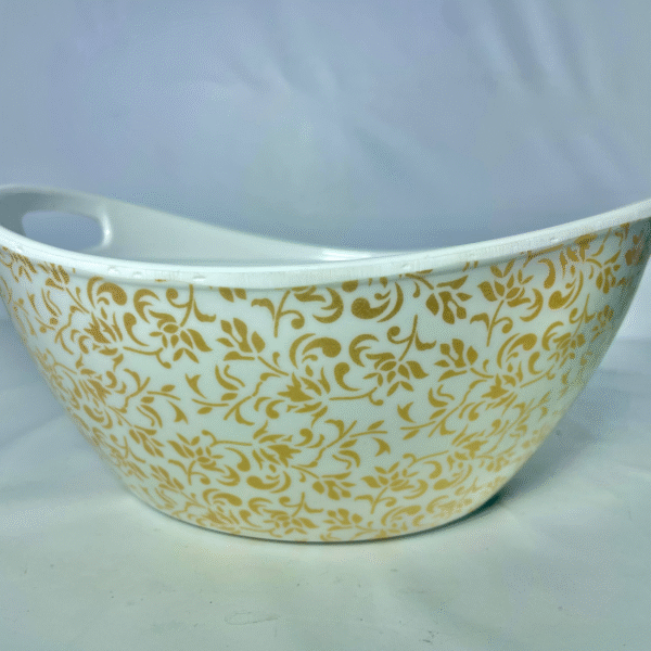 Elegant Serving Bowl with Gold Floral Pattern, White and Gold, Plastic