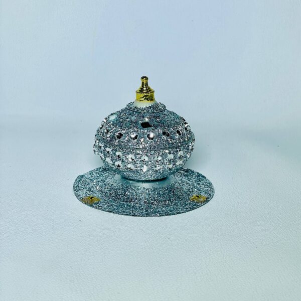 Luxury Glitter Incense Holder with Crystal Accents, Decorative Agarbatti Stand with Diamond-Cut Stones