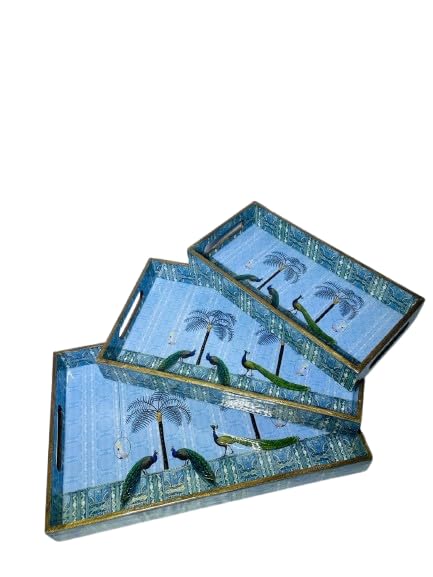 41-qzUyW4NL Premium Wooden Serving Trays Set with Royal Peacock Print (Set of 3) - Image 1