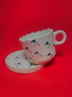 Cute Cherry Print Ceramic Cup and Saucer Set