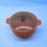 Terracotta Clay Kadhai with Glass Lid