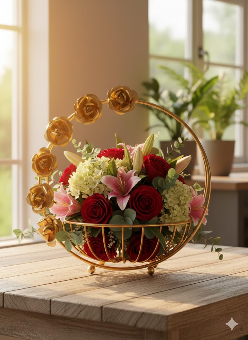 61bFHaqzK4L._SL1184_ Fruit Basket with Sculpted Rose Arch Handle - Image 1