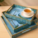 Premium Wooden Serving Trays Set with Royal Peacock Print (Set of 3) - Image 8