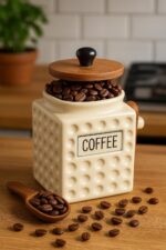 Vintage Dimpled Ceramic Coffee Storage Canister for Kitchen Countertop - Image 7