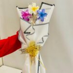 Handmade Decorative Plumeria Bouquet with Golden Ribbon - Image 3