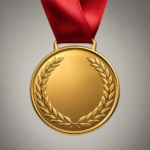 Blank Gold Medal with Red Ribbon, Embossed Olive Wreath Border