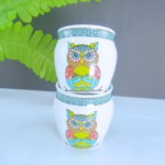 Premium Hand-Painted Owl Print Ceramic Planter - Image 3