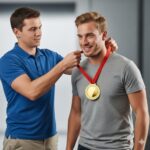 Blank Gold Medal with Red Ribbon, Embossed Olive Wreath Border