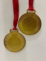 Blank Gold Medal with Red Ribbon, Embossed Olive Wreath Border - Image 4