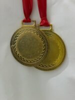 Blank Gold Medal with Red Ribbon, Embossed Olive Wreath Border - Image 5