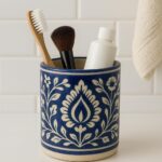 Traditional Hand-Painted Ceramic Toothbrush Holder - Blue & White Floral Pottery Tumbler for Bathroom