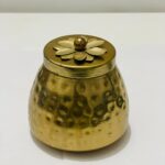 Handcrafted Brass Container with Floral Lid & Hammered Finish