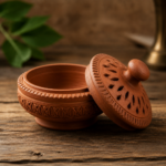 Earthy Craft Terracotta Incense Holder with Lid (Brown)